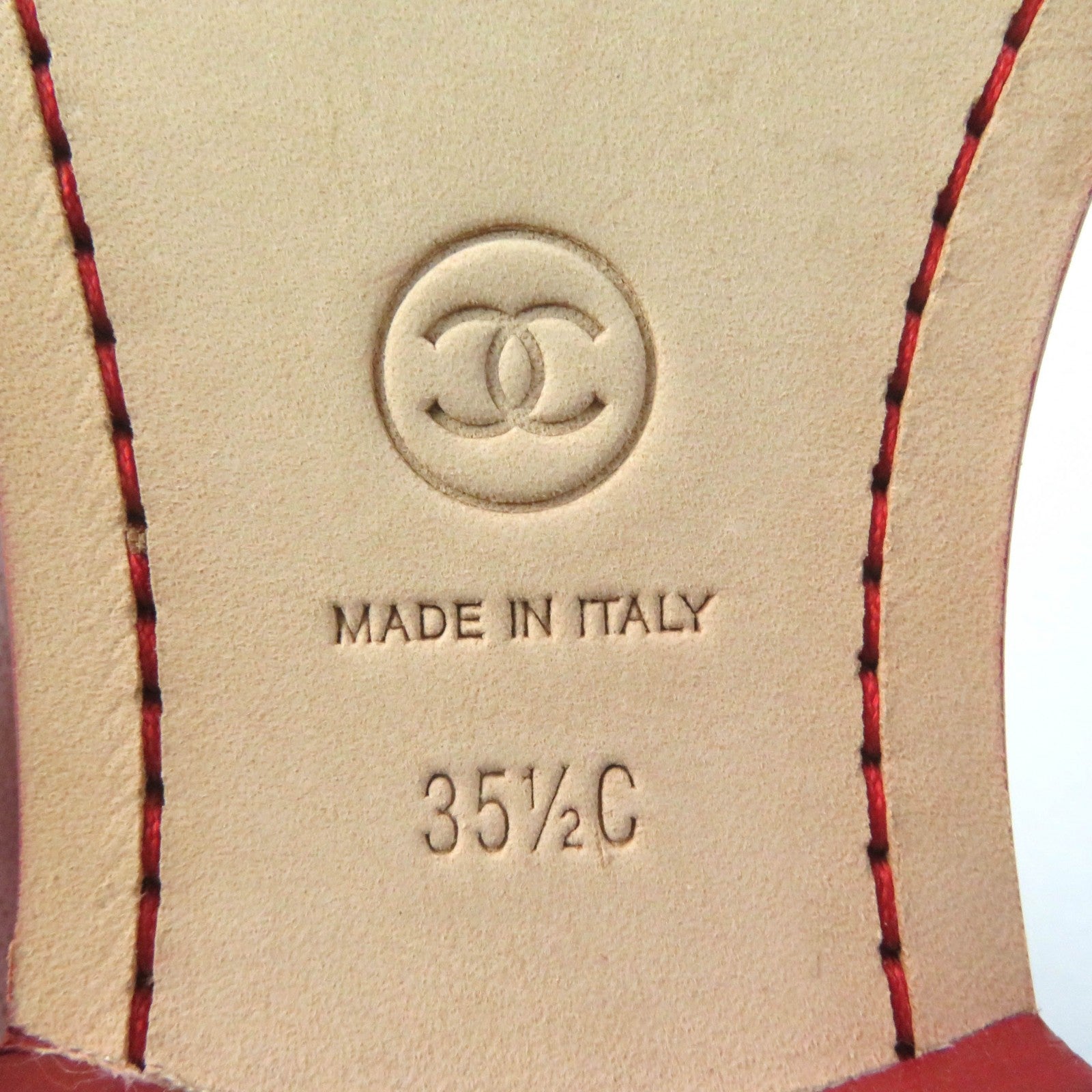 シャネル パテント レザー ローファー レッド シルバー 35 1/2C