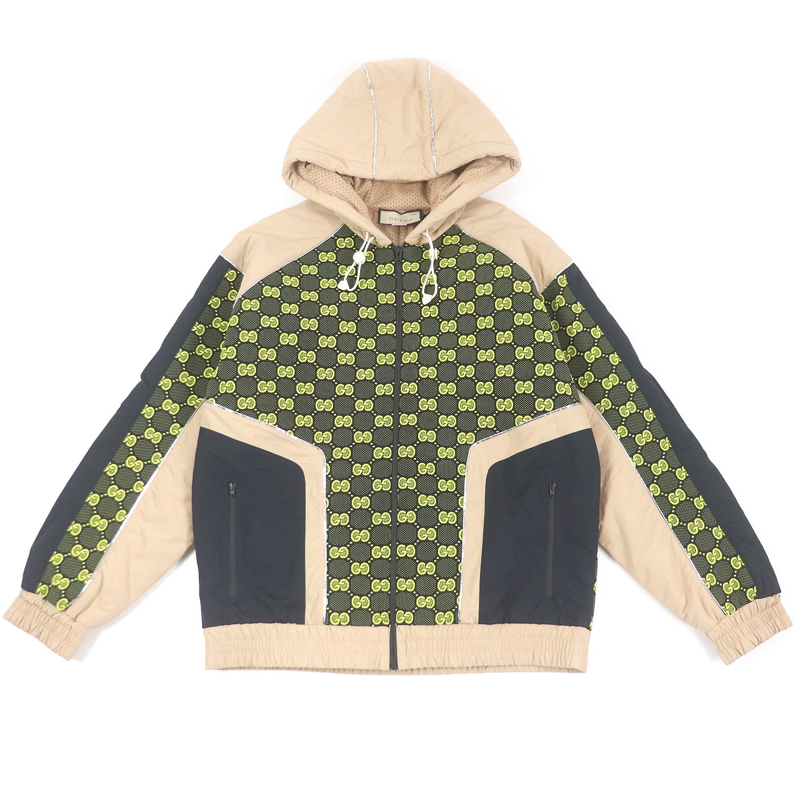 グッチ ナイロン GG ジップ フーディ ジャケット ベージュ M
