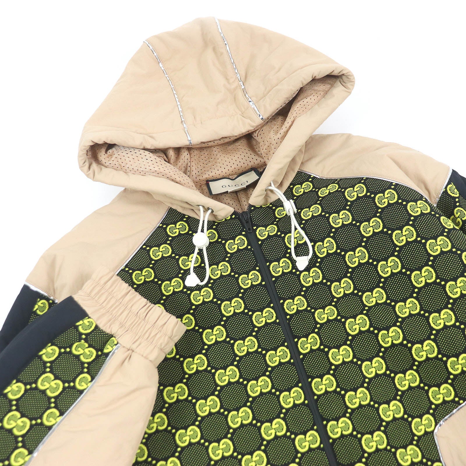 グッチ ナイロン GG ジップ フーディ ジャケット ベージュ M
