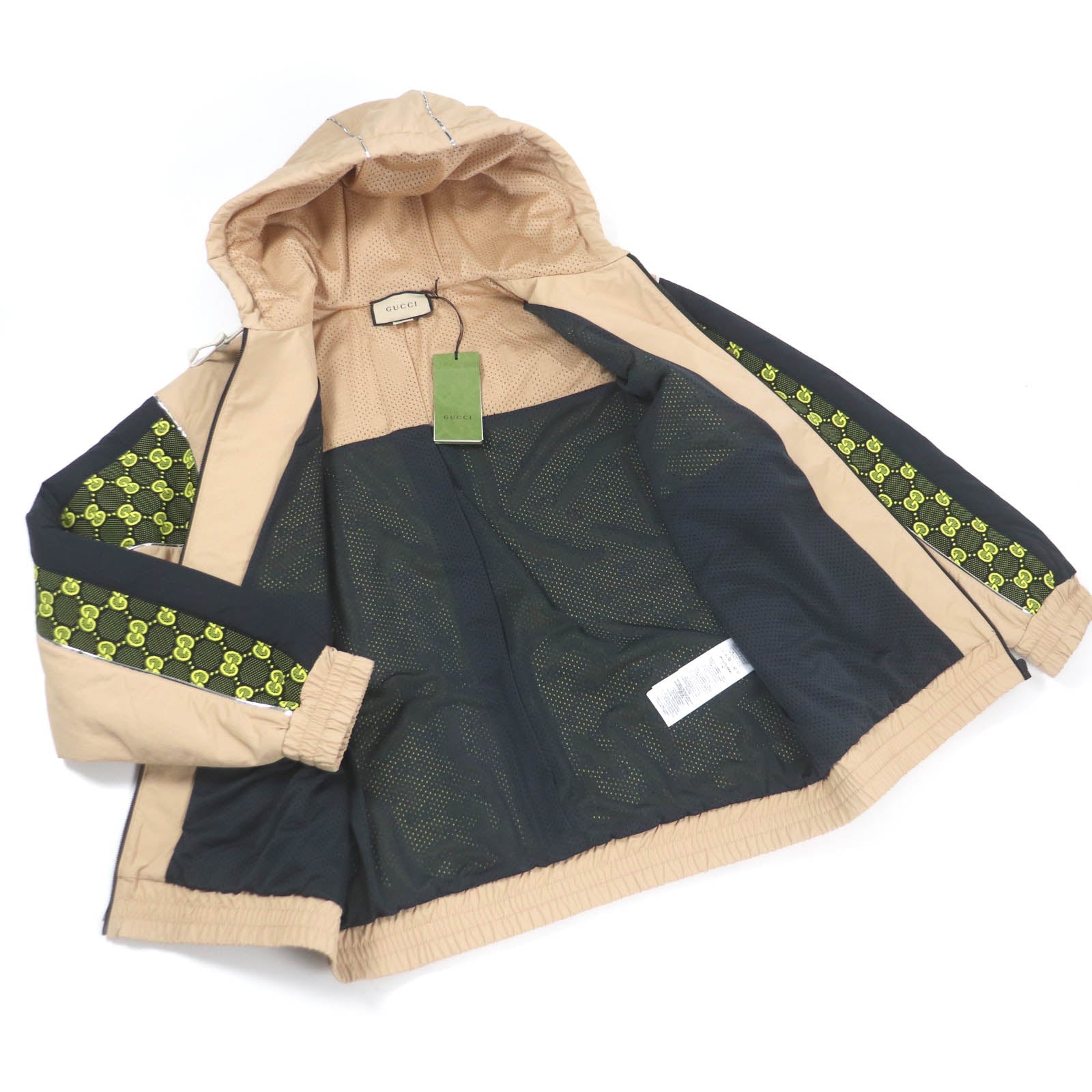 グッチ ナイロン GG ジップ フーディ ジャケット ベージュ M