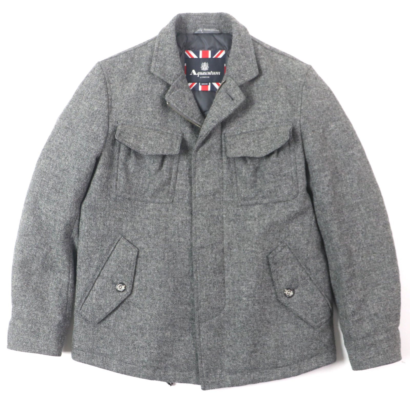 Aquascutum ウール 人工 レザー ダウン ジャケット