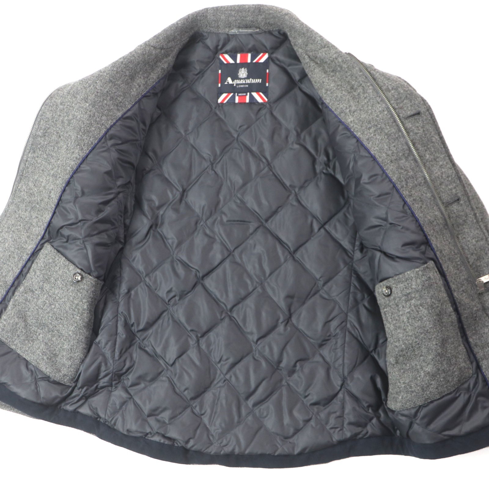 Aquascutum ウール 人工 レザー ダウン ジャケット
