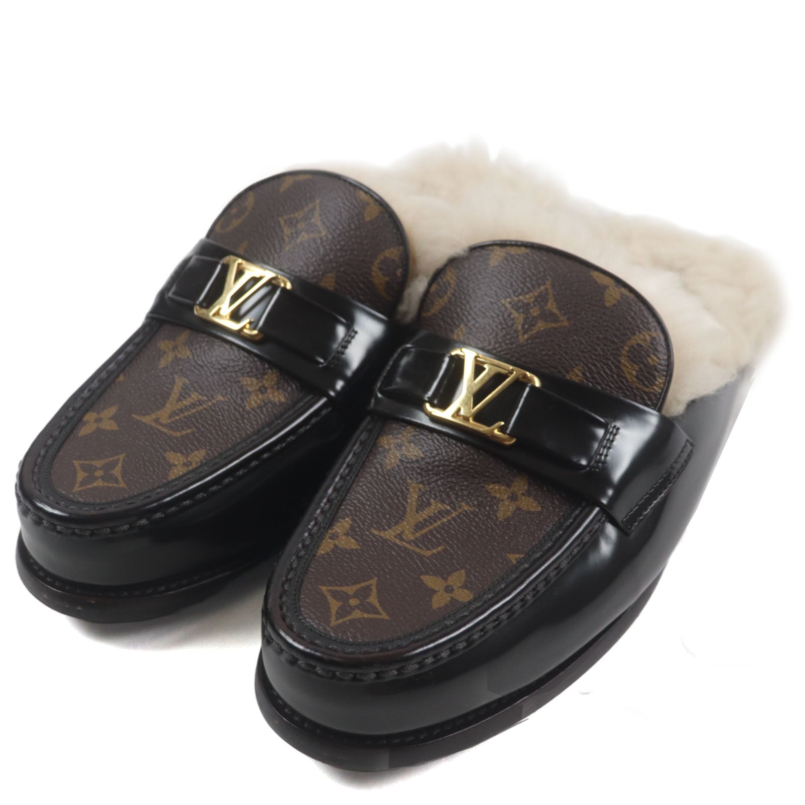 ルイヴィトン LV ロゴ モノグラム レザー ミュール