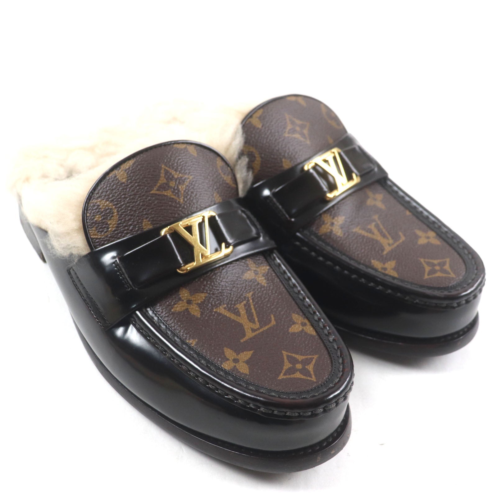 ルイヴィトン LV ロゴ モノグラム レザー ミュール