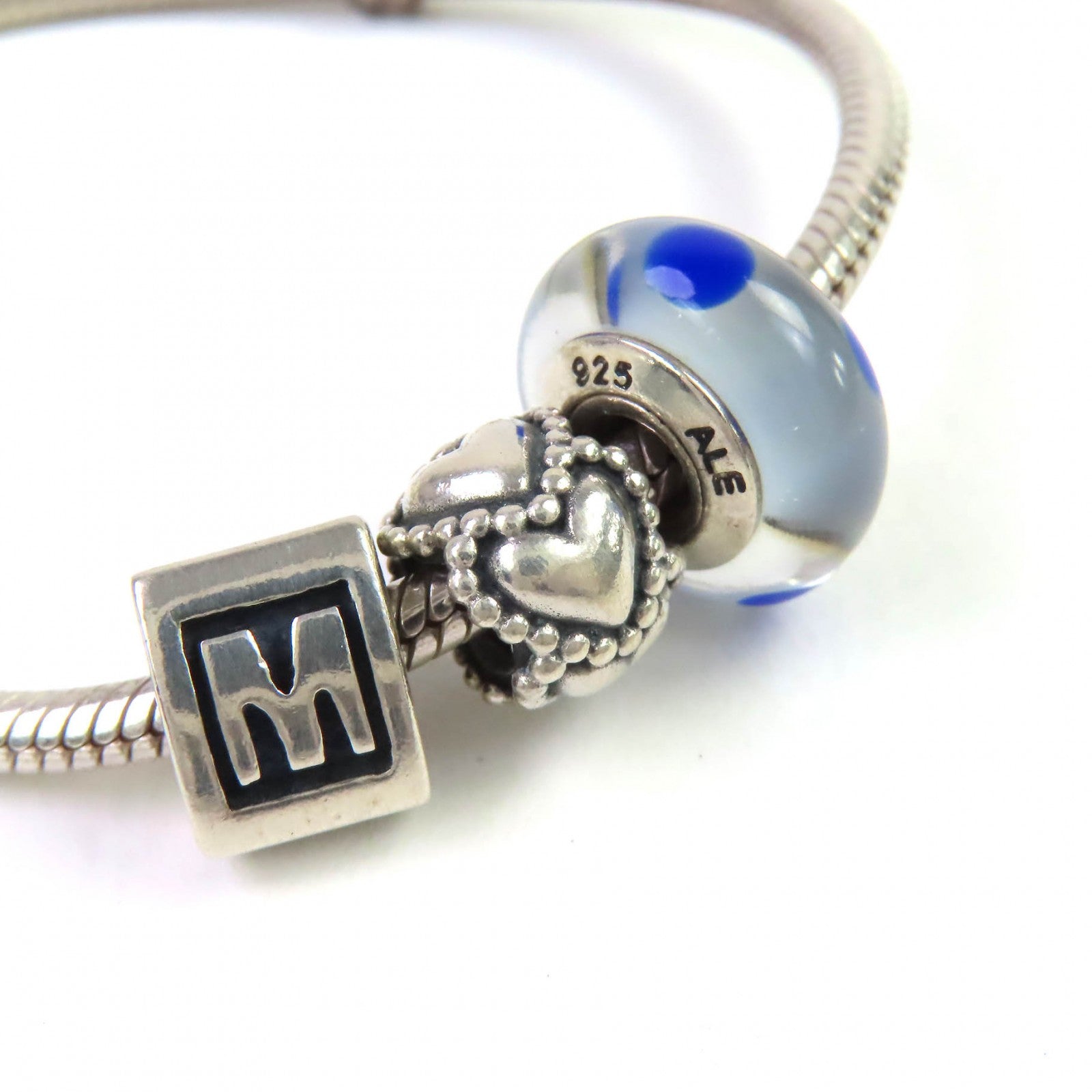 PANDORA ハート モチーフ ドット カラー ストーン シルバー ブレスレット