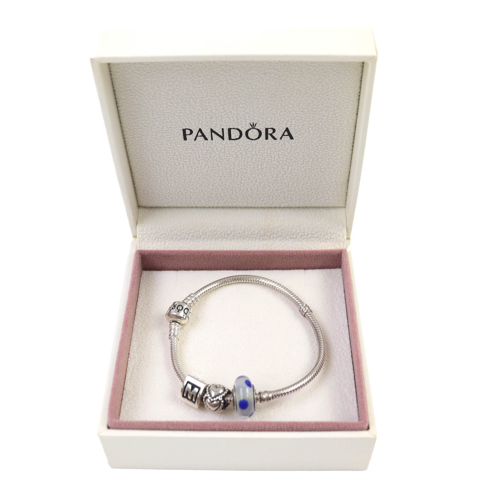PANDORA ハート モチーフ ドット カラー ストーン シルバー ブレスレット