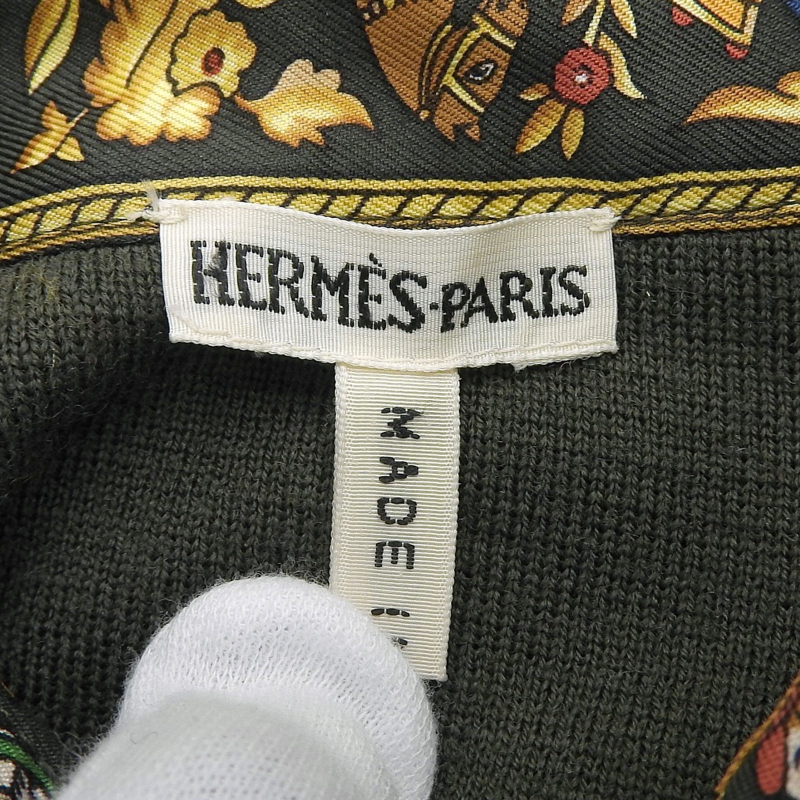 エルメス CHASSEEN INDE シルク 長袖 ポロシャツ M