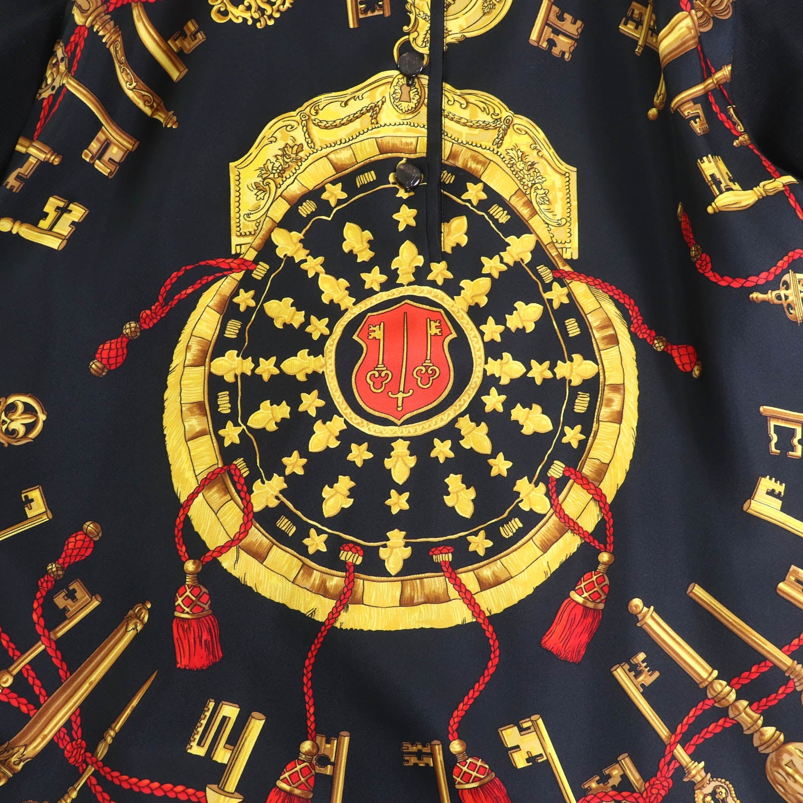 エルメス LES CLES THE KEYS シルク ポロ シャツ
