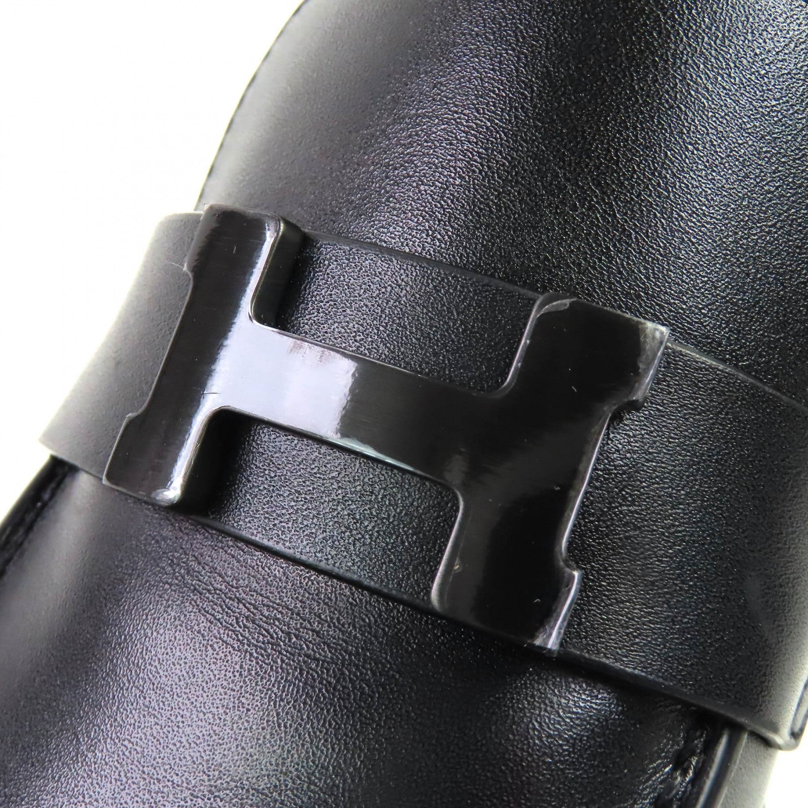 エルメス ルーブル 36.5 メタル レザー ローファー