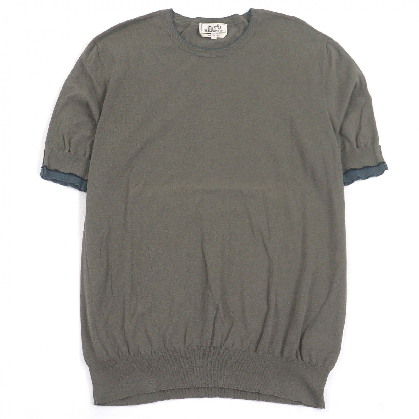 エルメス 半袖ニットドッキングデザイン コットン Tシャツ XL