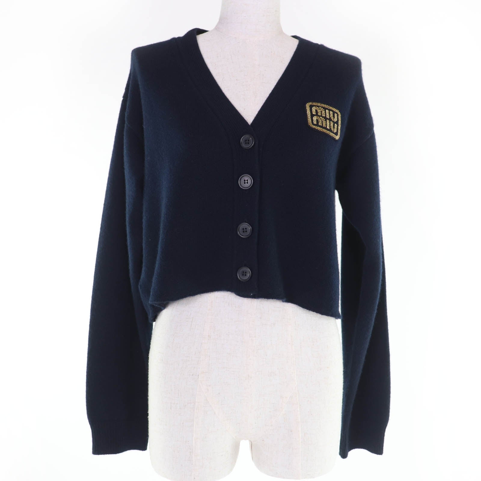 ミュウミュウ ロゴパッチ カシミヤ100% ニットカーディガン