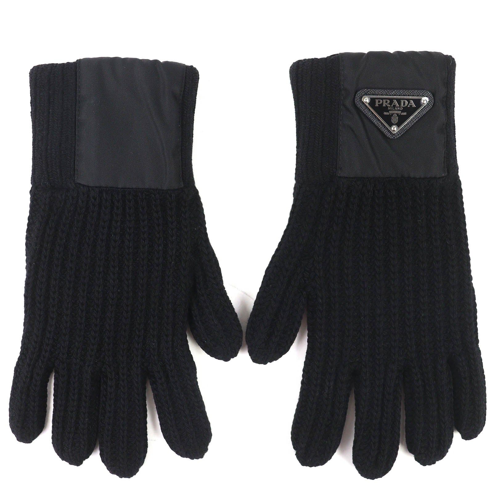 プラダ Triangle Rib Knit レザーグローブ