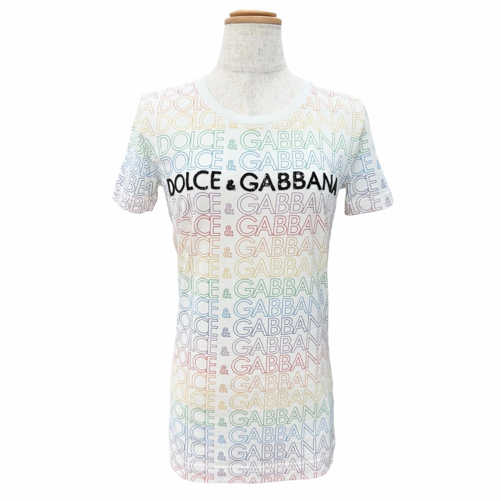 ドルチェ&ガッバーナ Sequined Logo Print コットン半袖Tシャツ