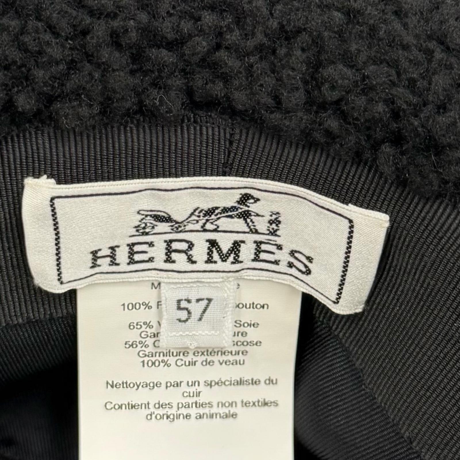 エルメス Fauve Crude Cell Patch Merino Mouton レザーハット57