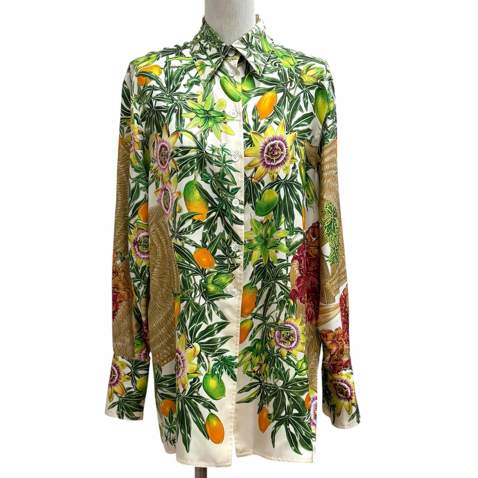 エルメス Passiflores Passion Flower シルクシャツ36