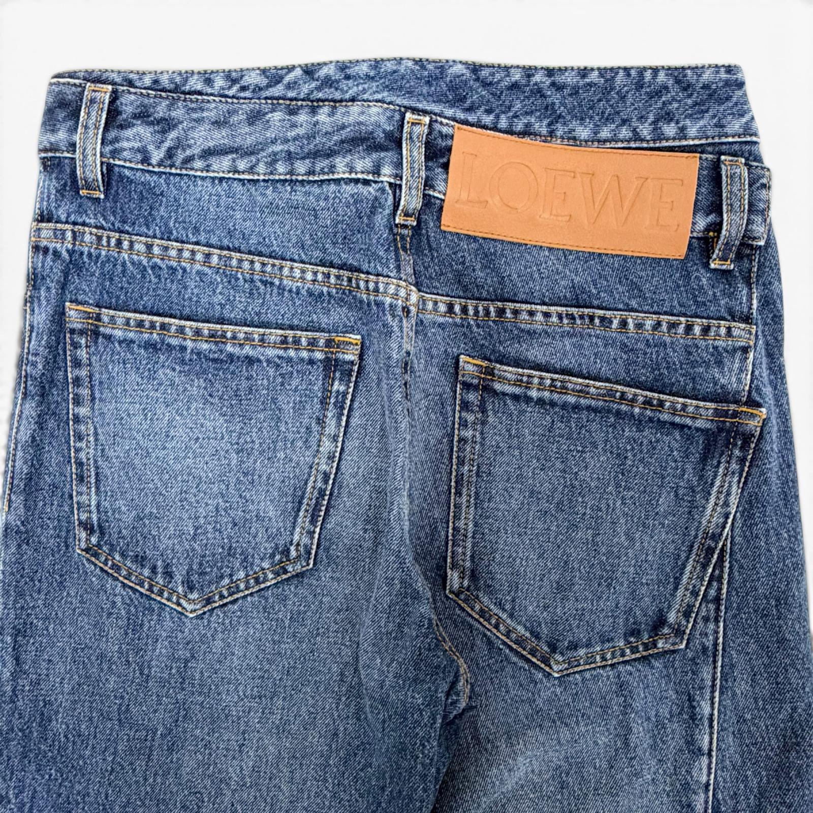 ロエベ アシンメトリーデニム カーフレザーロゴ パンツ