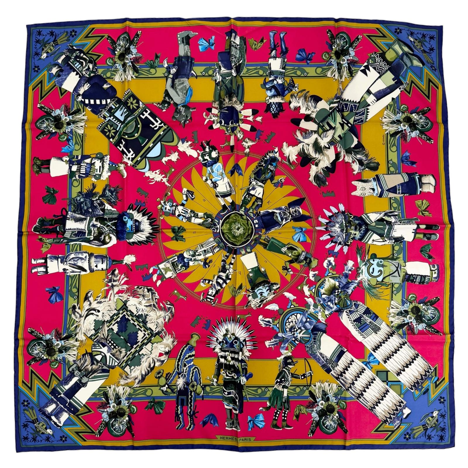 エルメス Kachinas Hopi tribe Kale シルクスカーフ 90