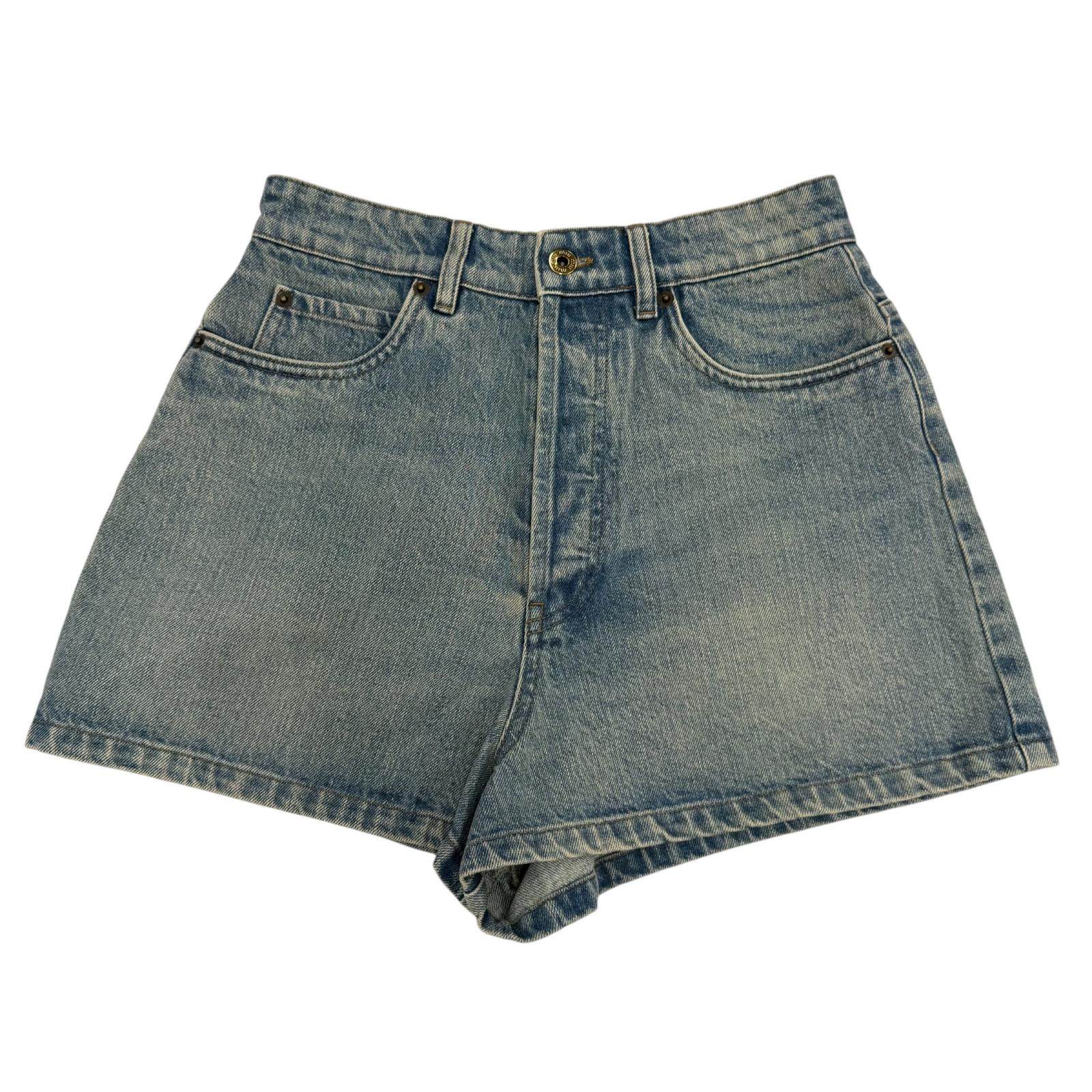 ミュウミュウ レザーパッチデニムショートパンツ