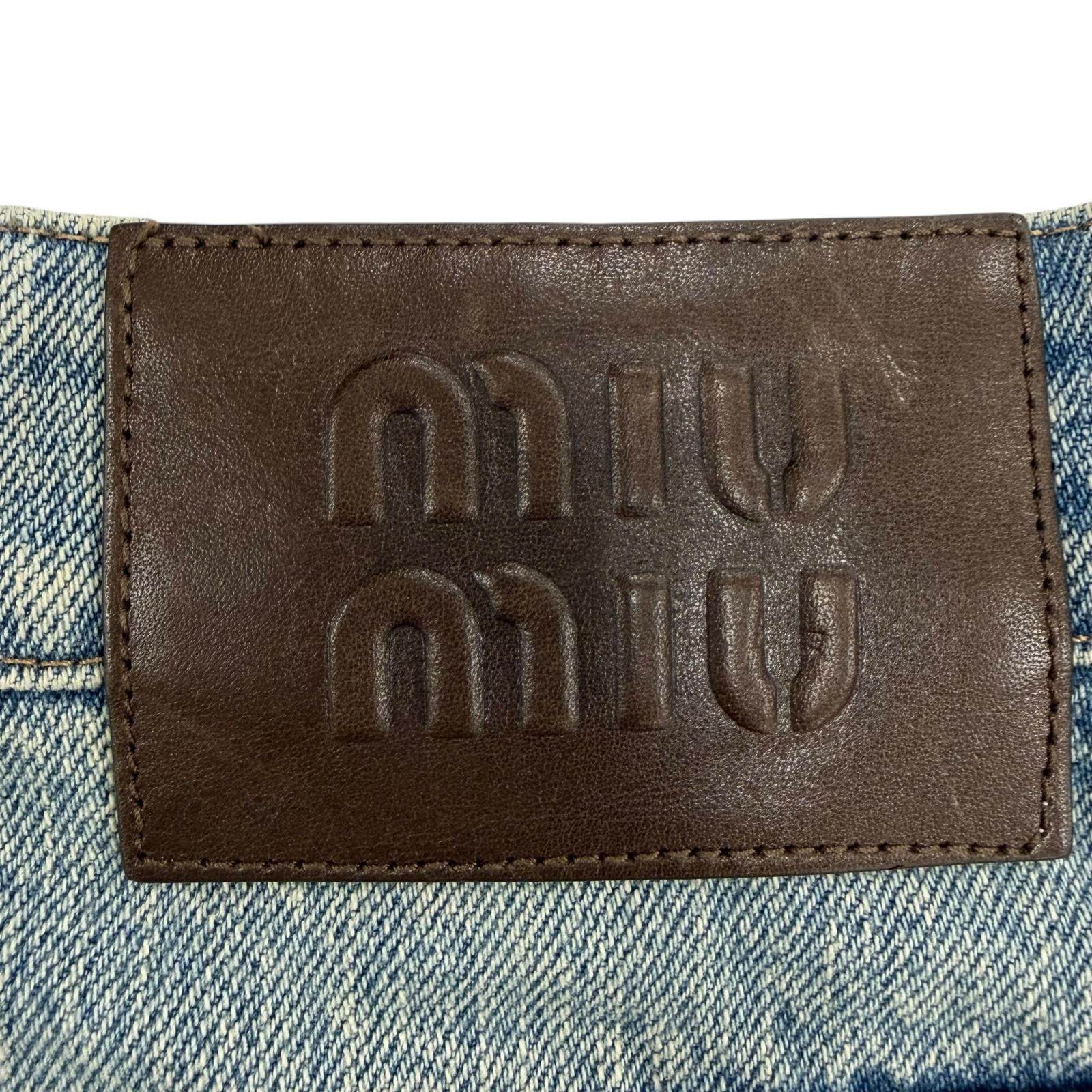 ミュウミュウ レザーパッチデニムショートパンツ