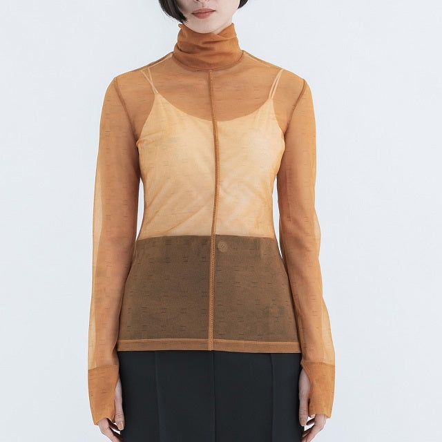 マメクロゴウチ 大理石柄シアーポリエスタートップ