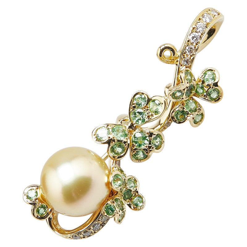 Clover Au750 ダイヤモンド ホワイト サウス シー パール グリーン グロシュラー ブローチ
