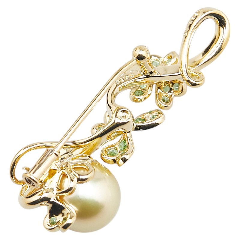 Clover Au750 ダイヤモンド ホワイト サウス シー パール グリーン グロシュラー ブローチ