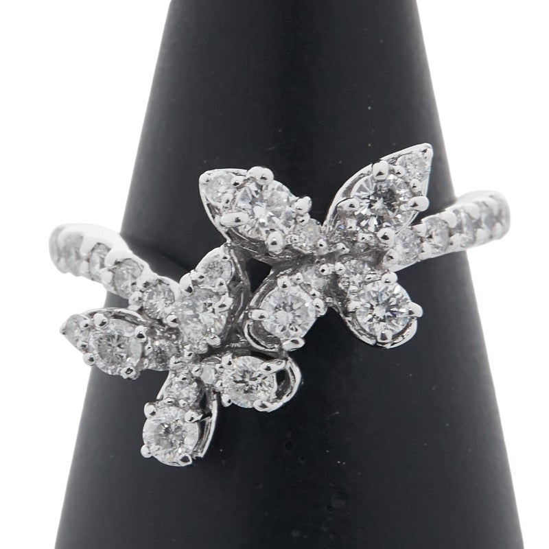 K14WG ホワイト ゴールド ダイヤモンド フラワー バタフライ リング