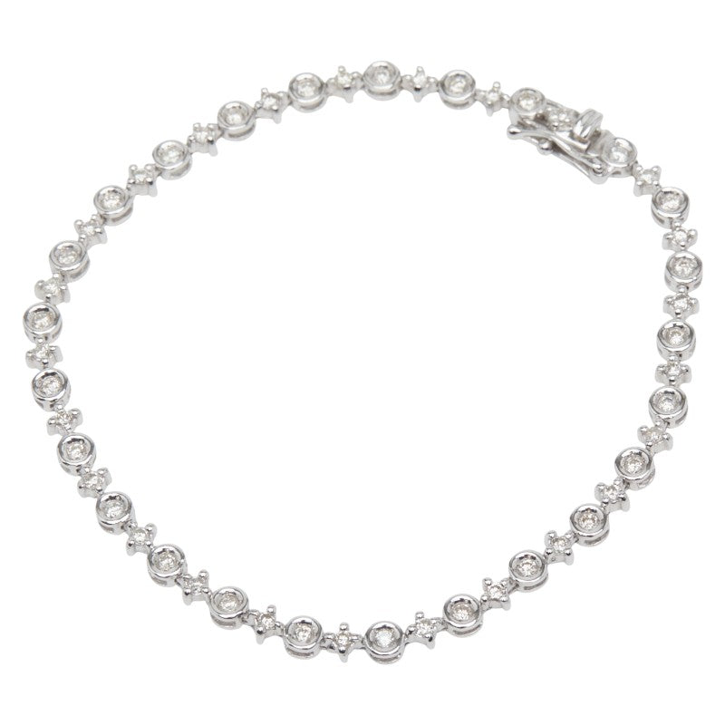 Au750 ホワイト ゴールド テニス チェーン ダイヤモンド ブレスレット