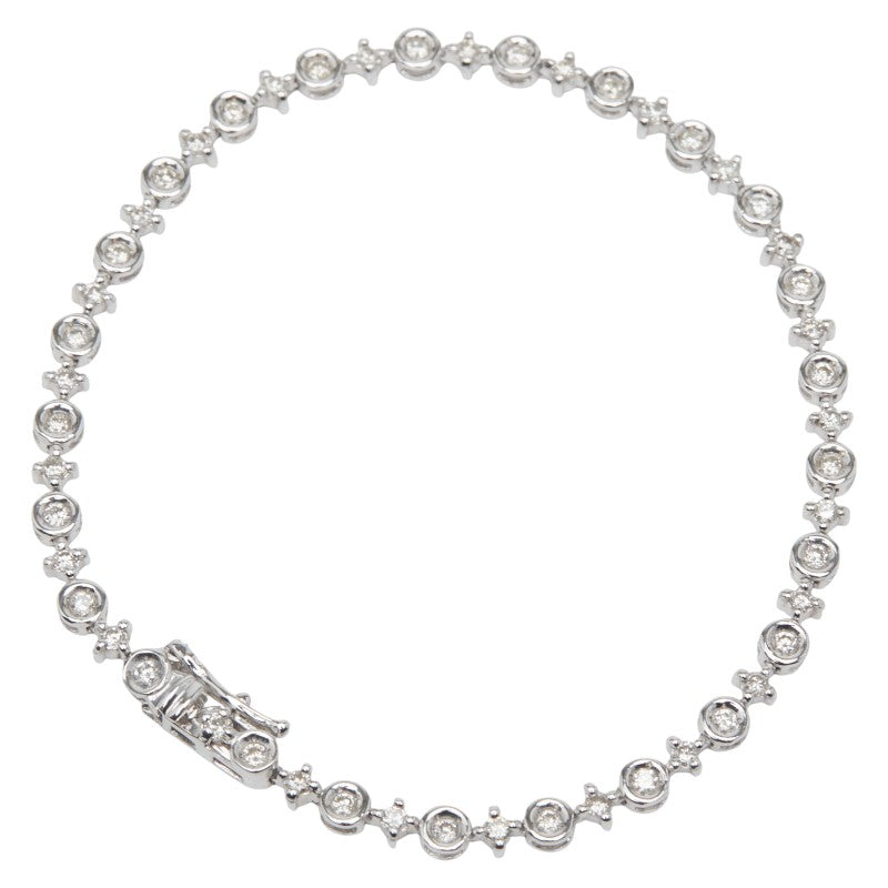 Au750 ホワイト ゴールド テニス チェーン ダイヤモンド ブレスレット