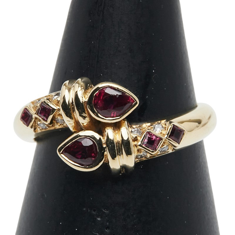 Au750 イエロー ゴールド ルビー ダイヤモンド リング