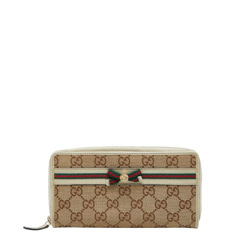 グッチ GGキャンバス シェリーライン リボン キャンバス レザー 長財布