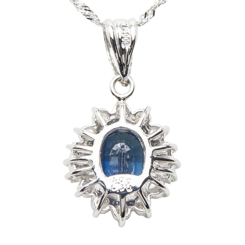 プラチナ Pt900 Pt850 サファイア1.00ct ダイヤ0.30ct フラワーモチーフ ペンダントネックレス