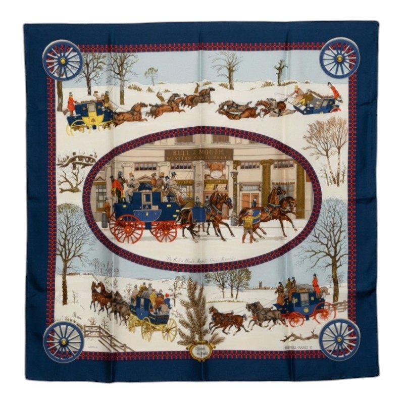 エルメス カレ90 L'Hiver en Poste シルクスカーフ