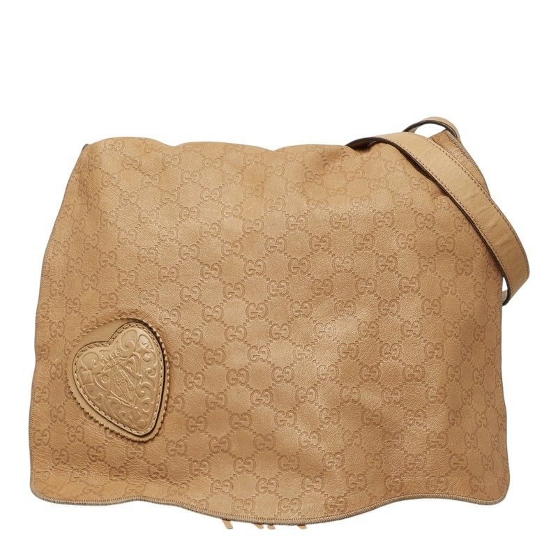 グッチ グッチシマ フラップ フリンジ 巾着 ハートモチーフ レザー ショルダーバッグ