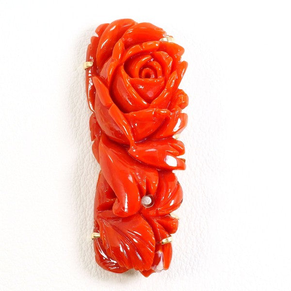 Au417 イエロー ゴールド ナチュラル コーラル 2way ペンダント ブローチ