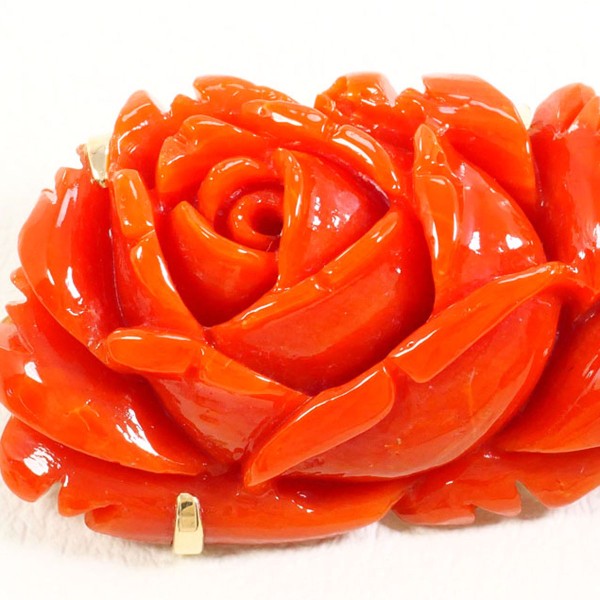 Au417 イエロー ゴールド ナチュラル コーラル 2way ペンダント ブローチ