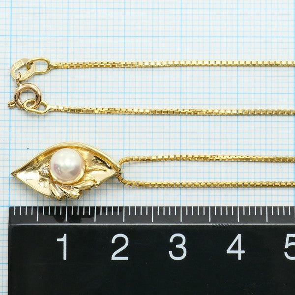 14Kイエローゴールドホワイトゴールドパールダイヤネックレス