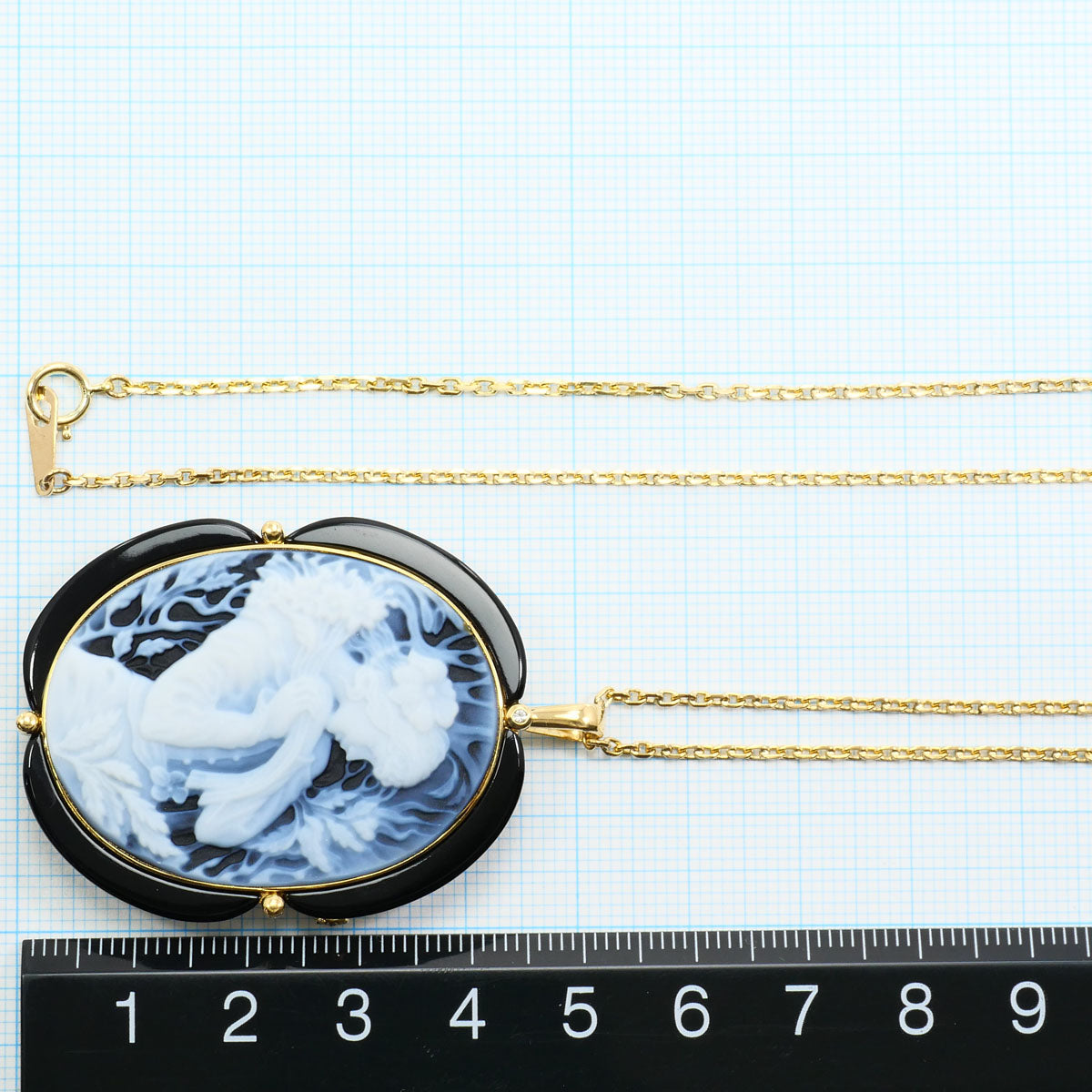 Au750 Stone Cameo Onyx Diamond 2way Necklace Brooch