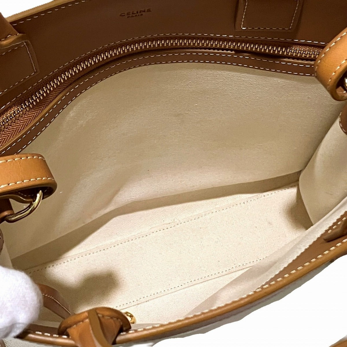 セリーヌ バーティカルカバ スモール キャンバス レザートートバッグ