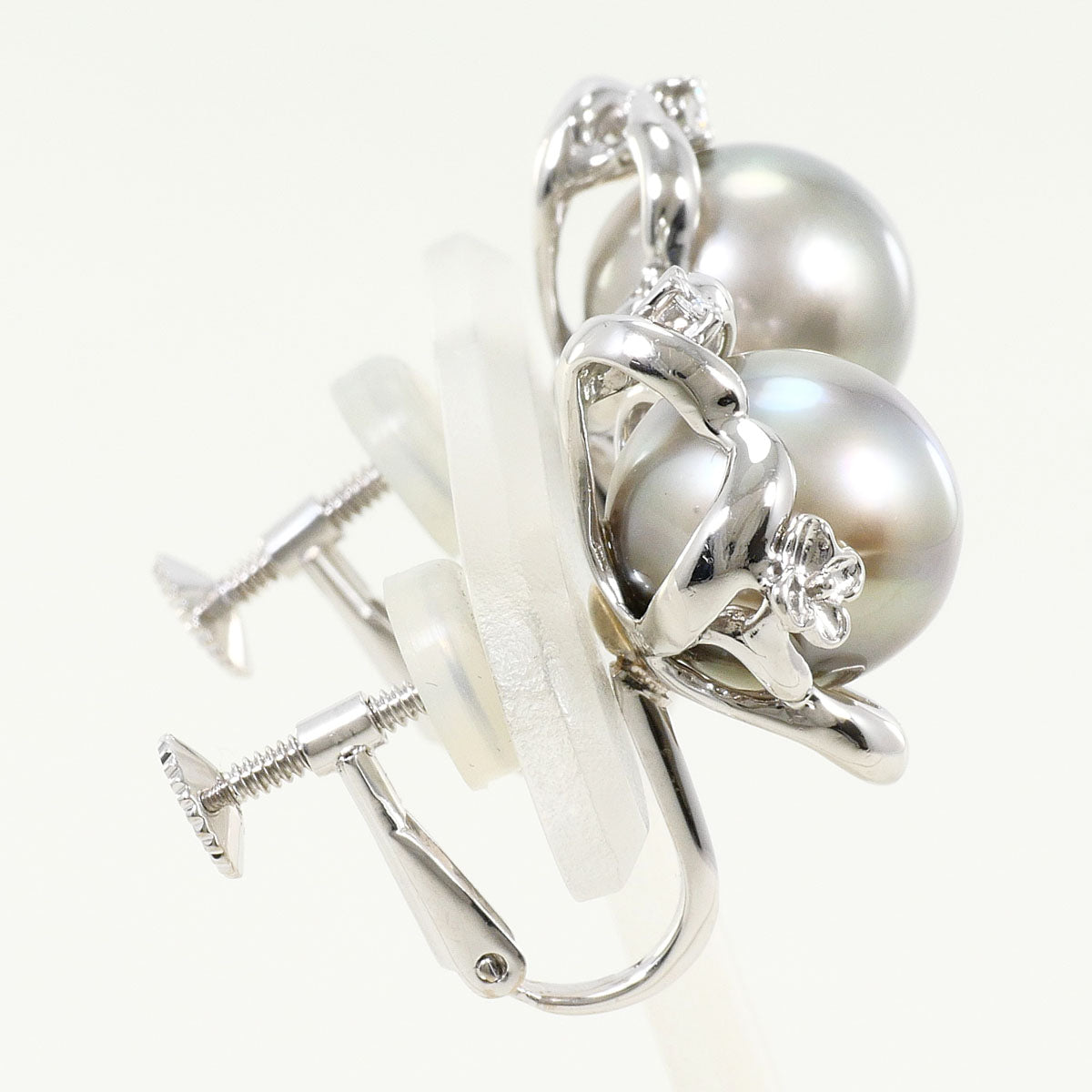 Platinum White Gold Black Pearl Diamond Earrings
