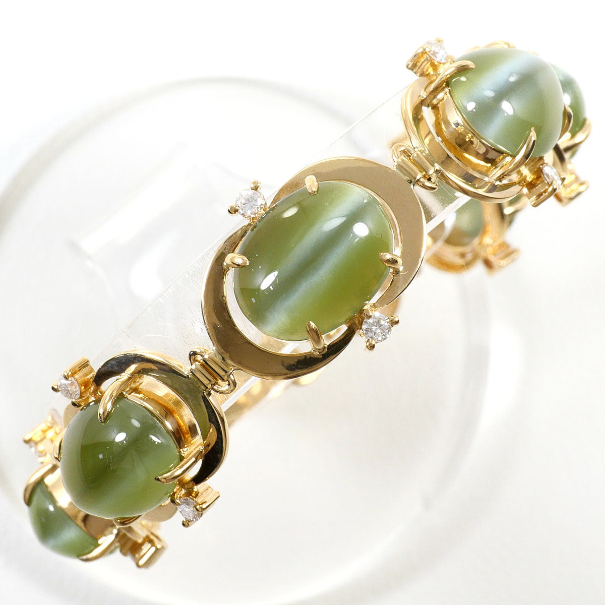 K10イエローゴールド ネフライトキャッツアイ ダイヤモンド ブレスレット