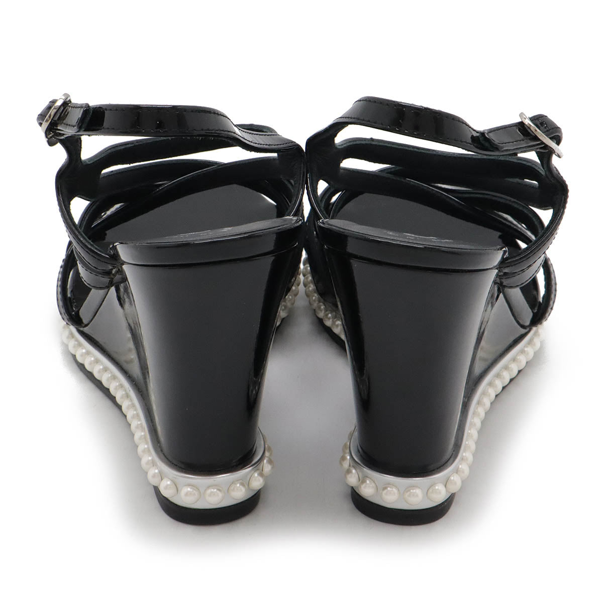 シャネル ココマーク パテントレザー パール ウェッジサンダル