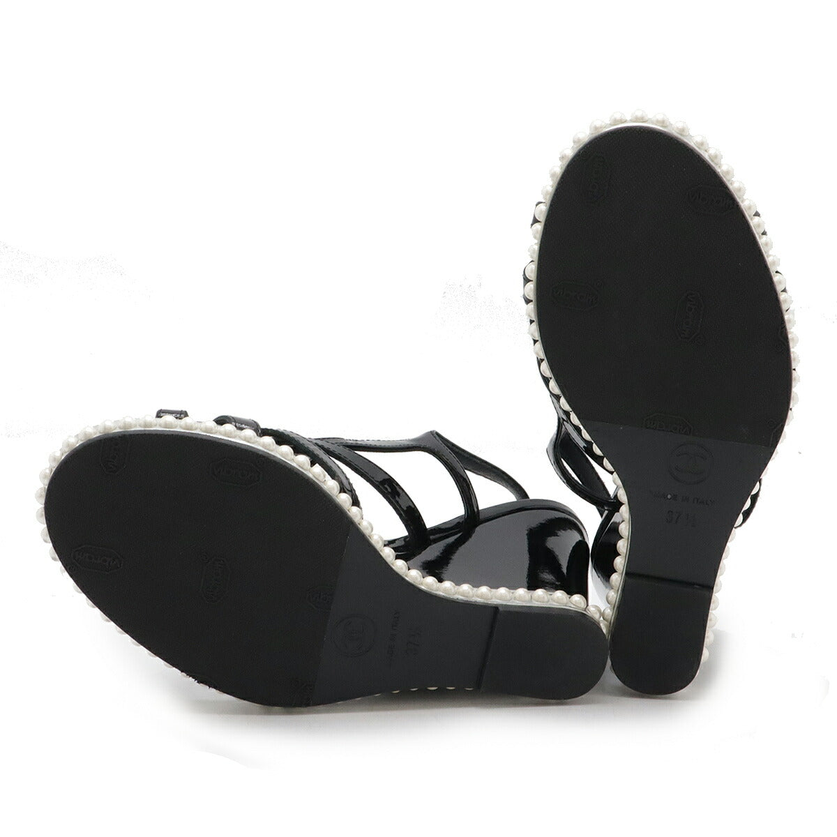 シャネル ココマーク パテントレザー パール ウェッジサンダル