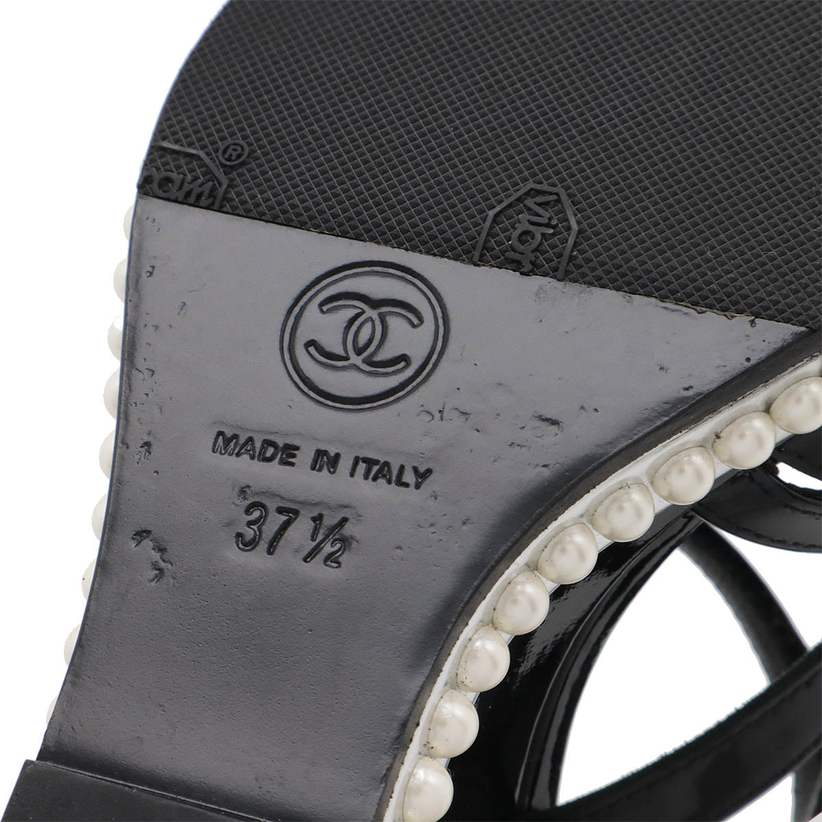 シャネル ココマーク パテントレザー パール ウェッジサンダル