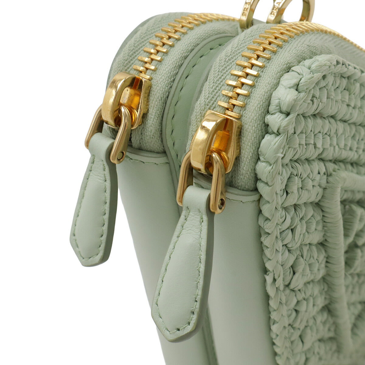 プラダ Crochet MINI CONTENITORI ラフィア レザー クラッチバッグ