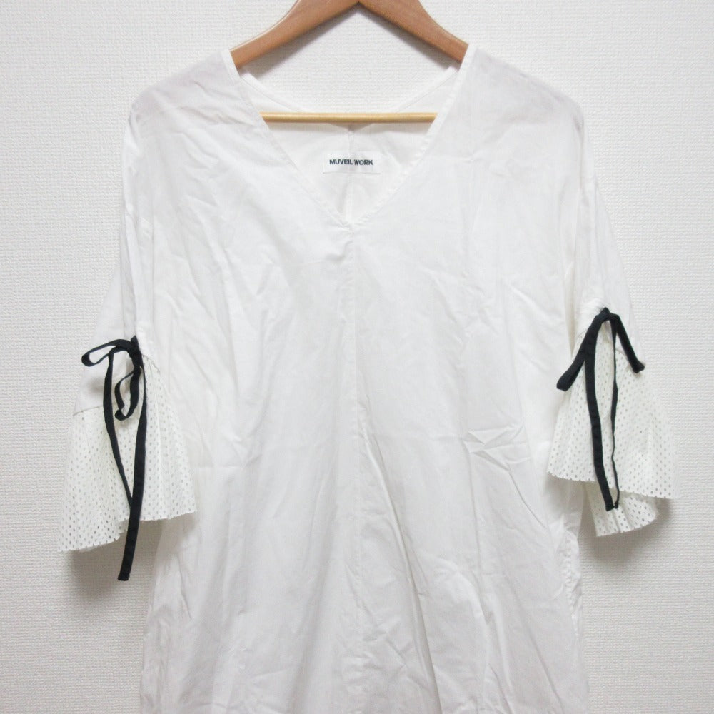 Muveil Work Vネック フレア スリーブ ドレス