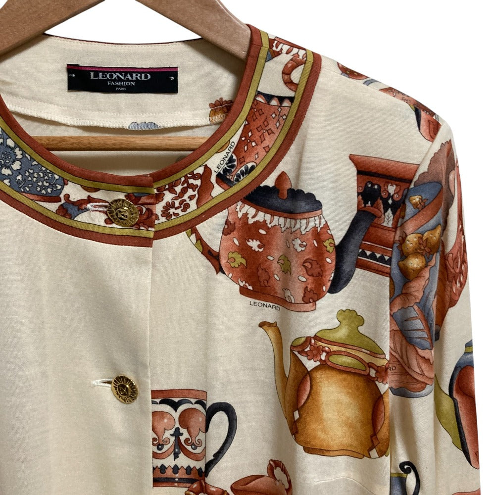 LEONARD ウール シルク ノーカラー コート