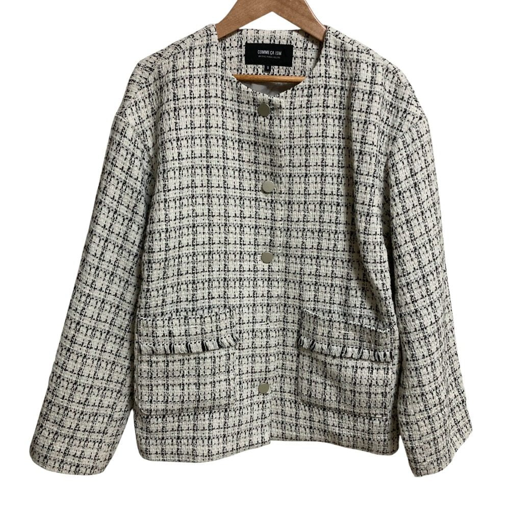 COMME CA ISM ツイード ノーカラー ジャケット
