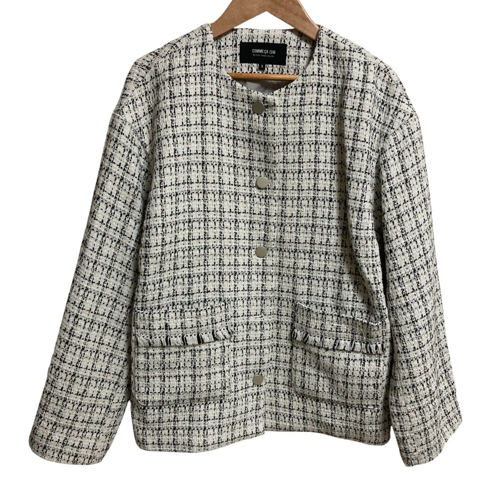 COMME CA ISM ツイード ノーカラー ジャケット