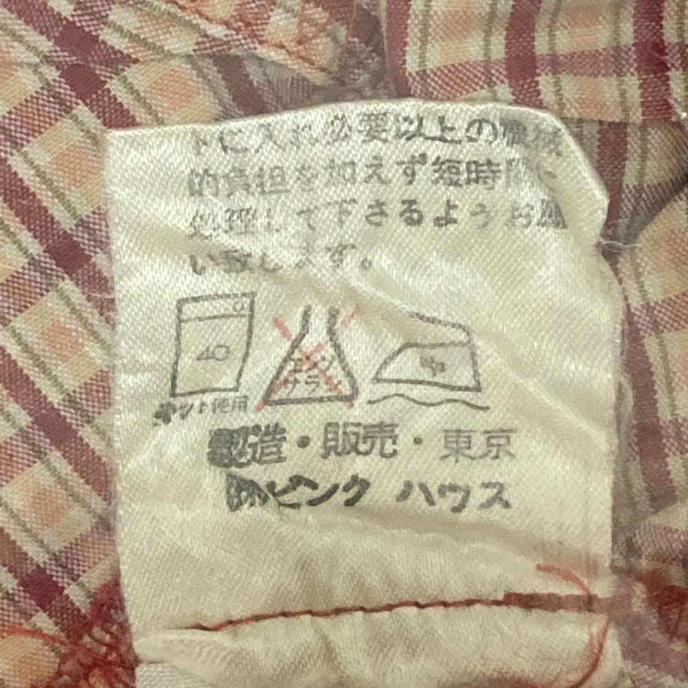 BABY PINK HOUSE チェック フラワー リボン 長袖 シャツ ワンピース